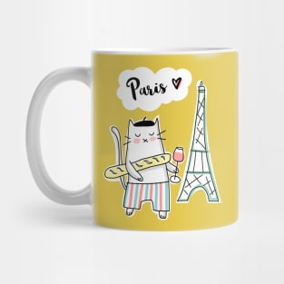 Paris Love - French Cat and Eiffel Tower Mug